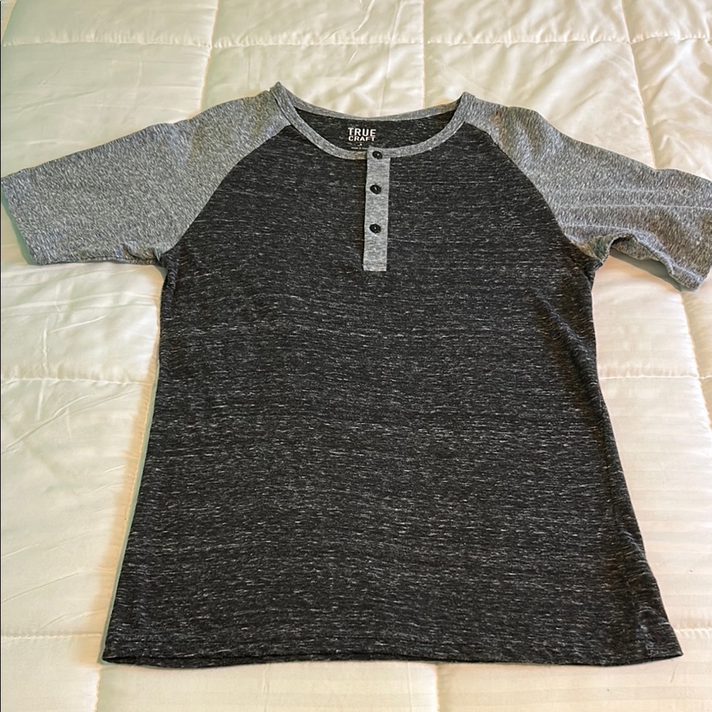 Gray and Black Raglan Henley Shirt